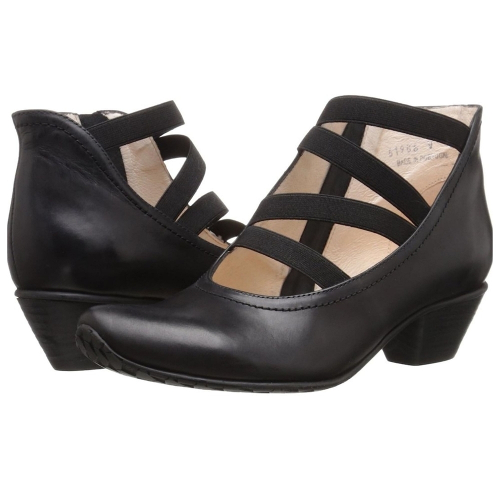 Fidji Women's V538 Dress Pump sz 40 Black criss cross vamp strap side zip entry